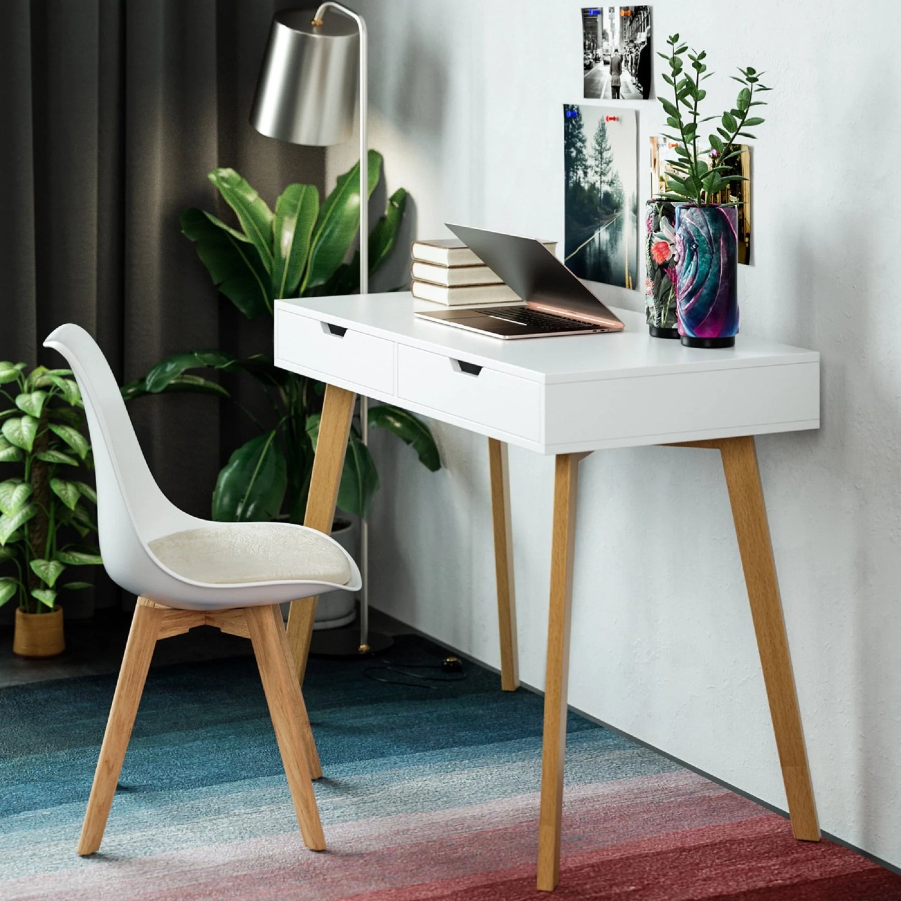 Homfa White Desk with Drawers, Study Work Desk Table for Home Office Writing