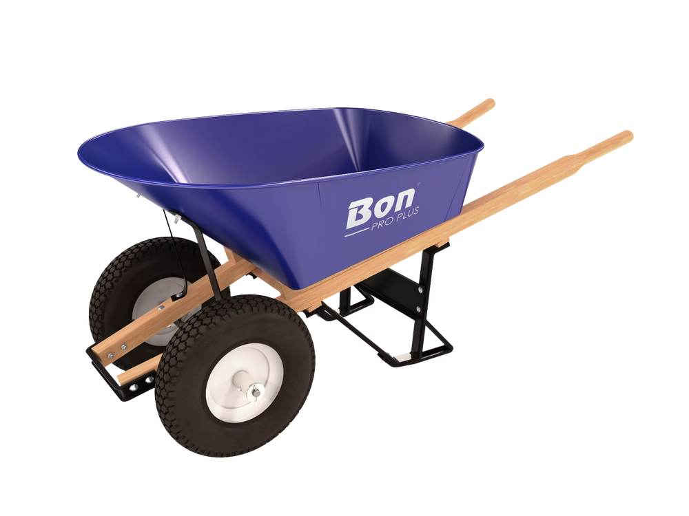Bon 11 - 676 Double Knobby Tire Steel Wheel Barrow - 6 cu ft Tray - Wood Handle