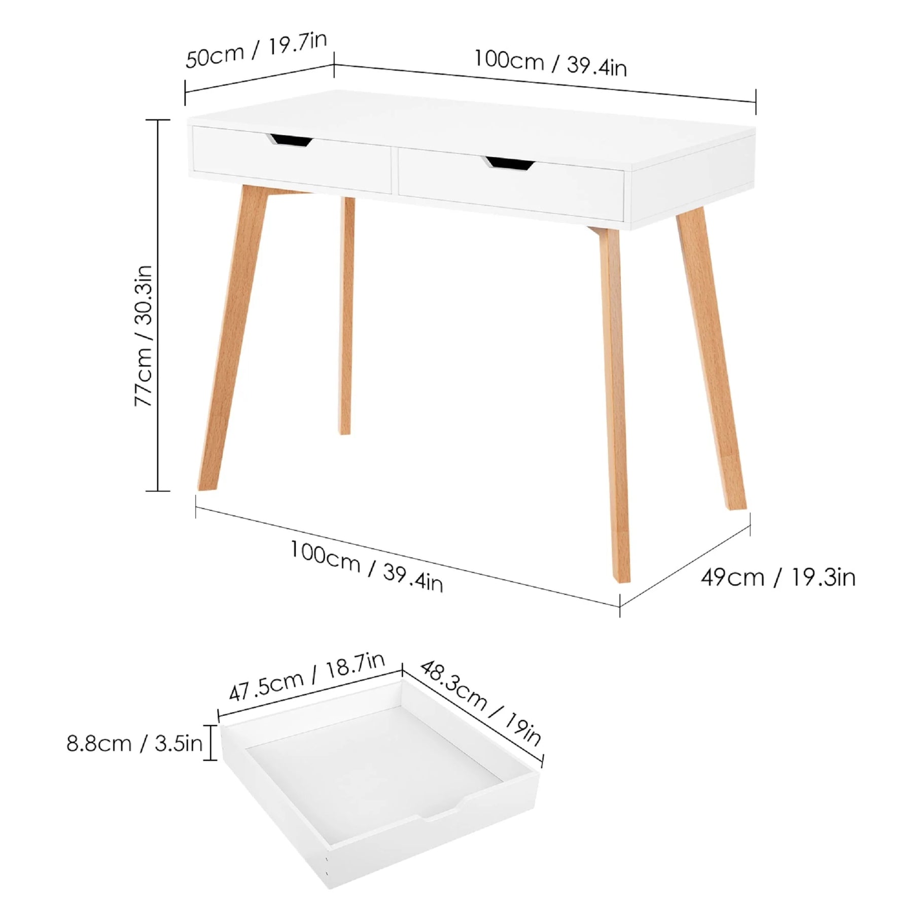 Homfa White Desk with Drawers, Study Work Desk Table for Home Office Writing