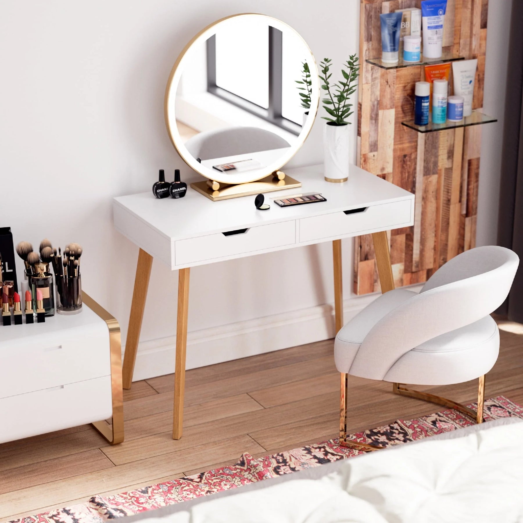 Homfa White Desk with Drawers, Study Work Desk Table for Home Office Writing